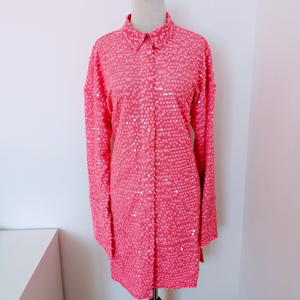 Pink sequins shirt dress